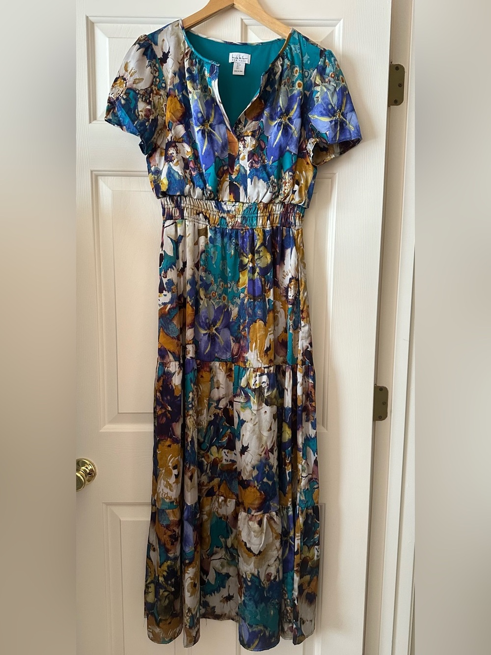 Nicole Miller New York Floral Teal Maxi Dress- Small